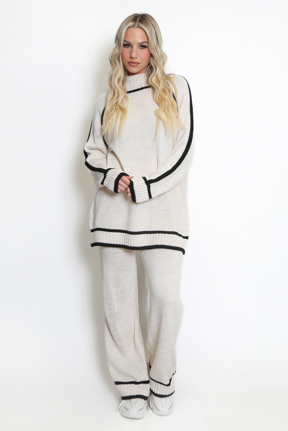 High Neck Knitted Jumper And Wide Leg Trouser Set