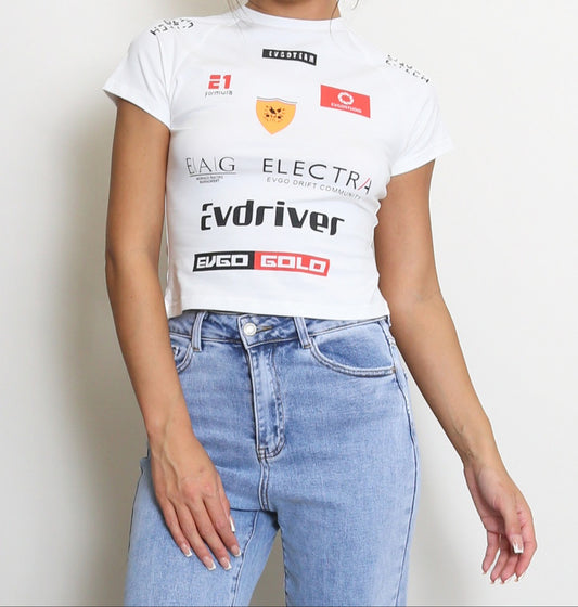 Racing Print Cropped T-Shirt