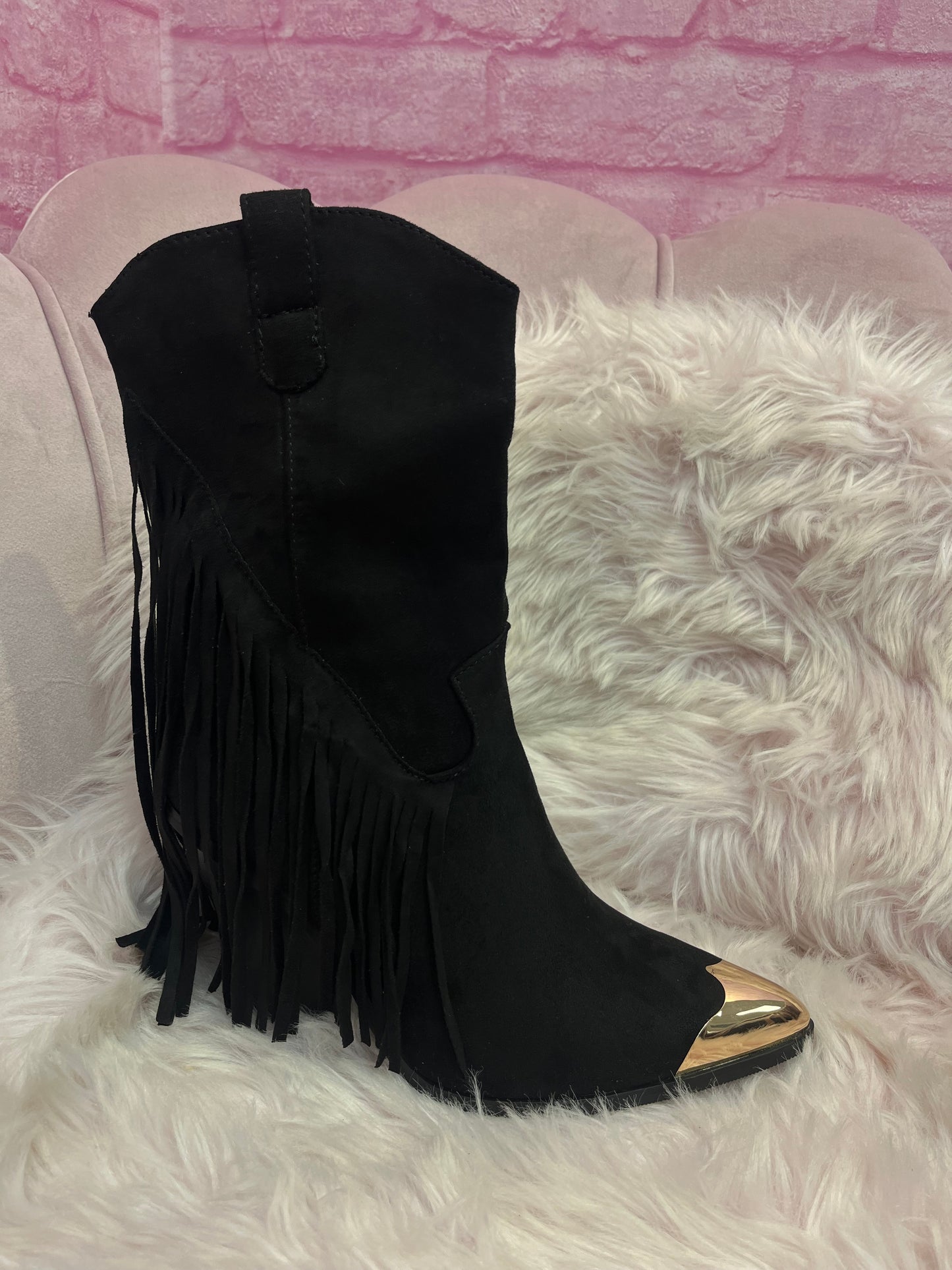 Gold Toe Cap Heeled Boot