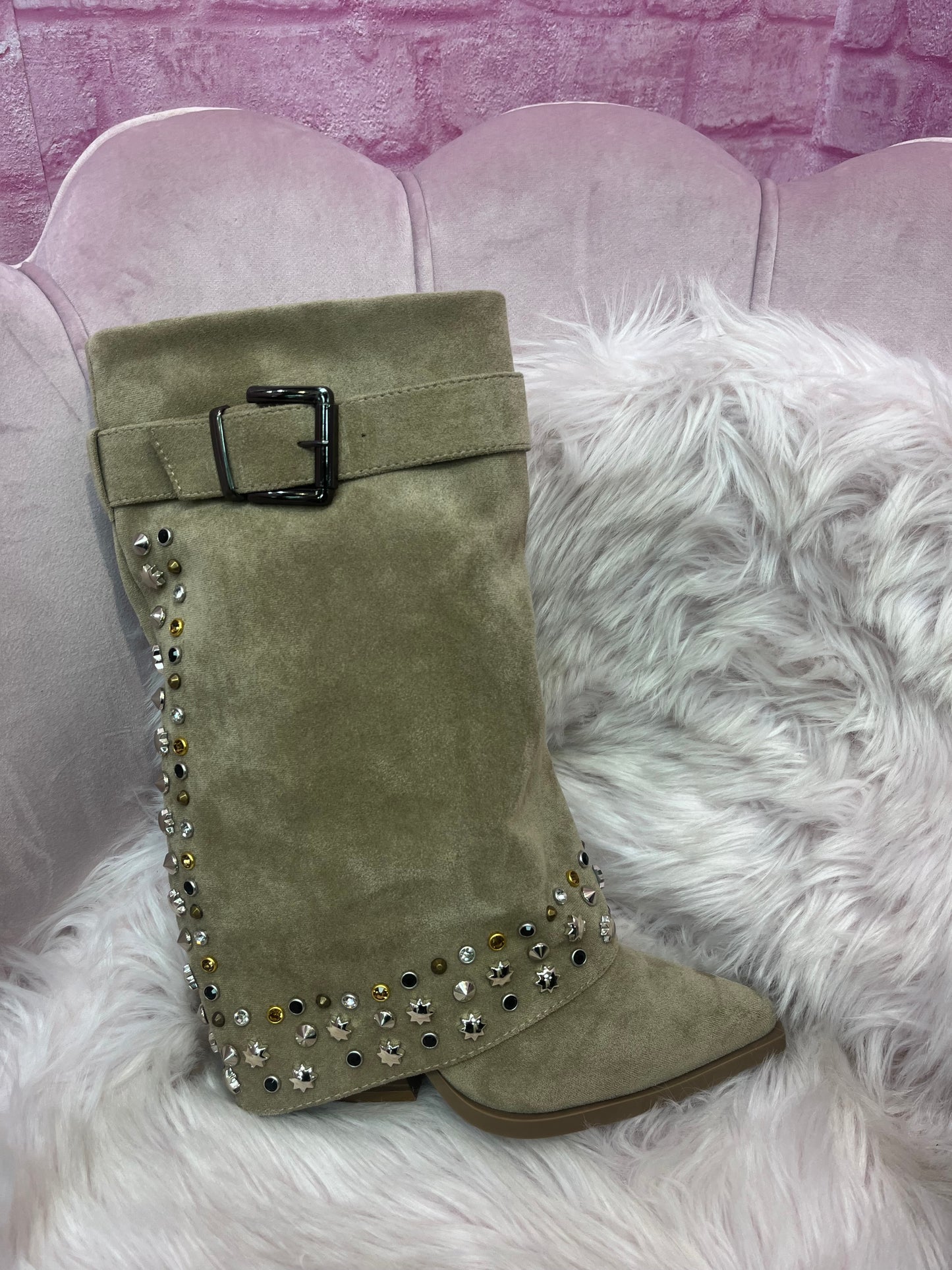 Studded Belted Heeled Boot