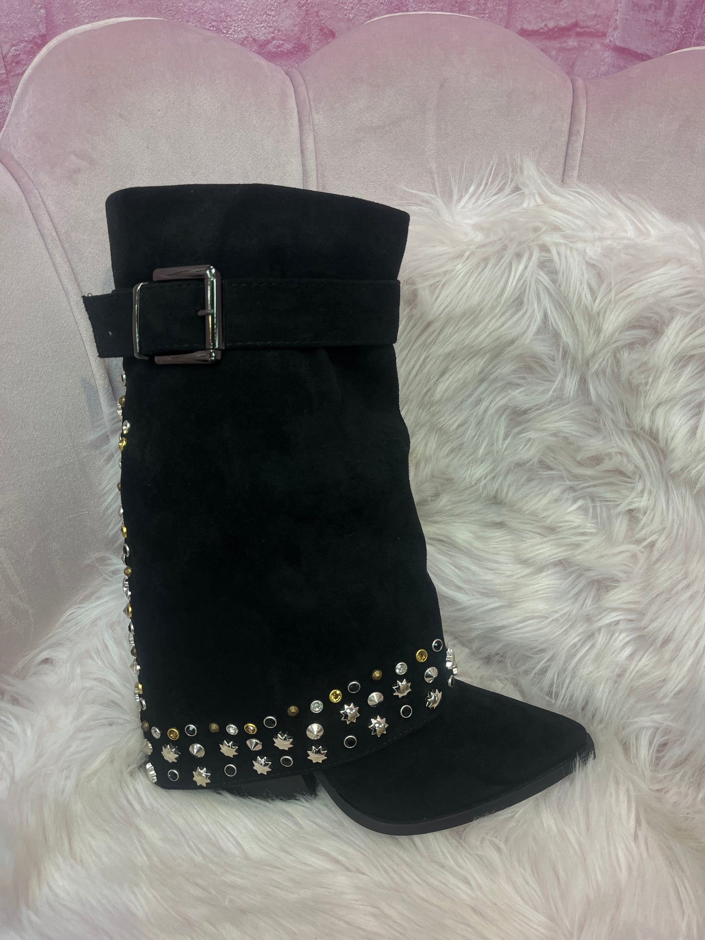 Studded Belted Heeled Boot