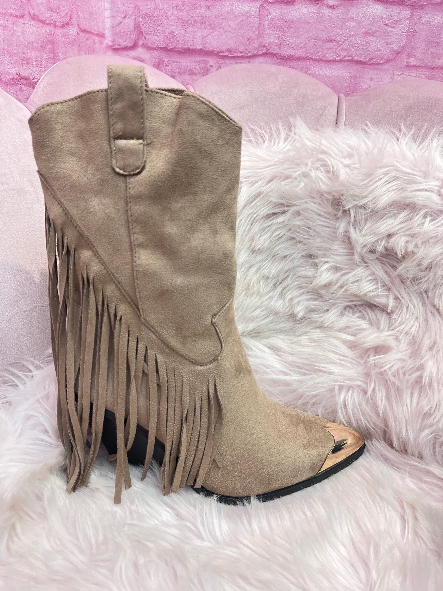 Gold Toe Cap Heeled Boot