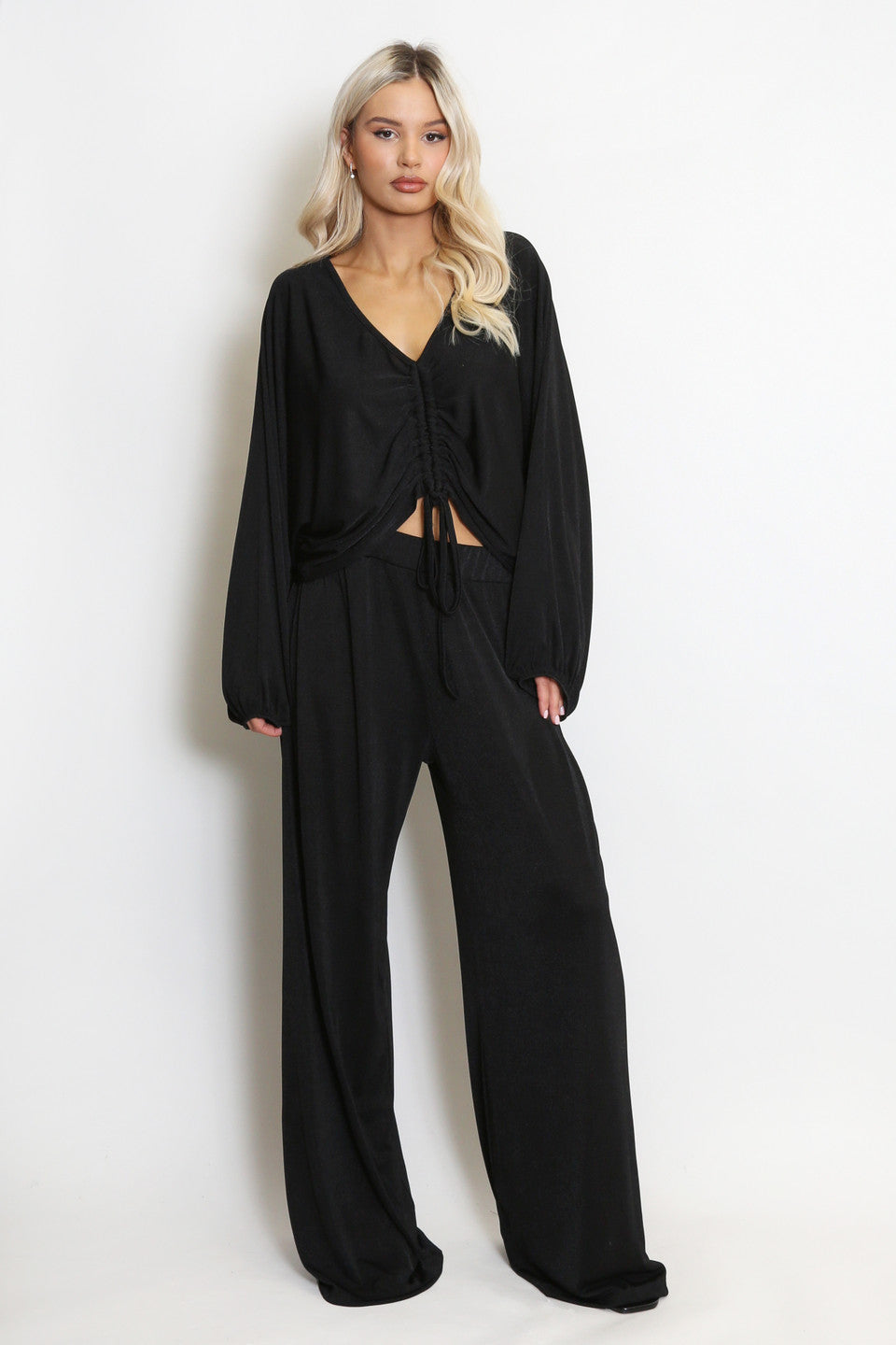 Drape Ruched Front Top And Trouser Set