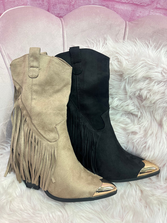 Gold Toe Cap Heeled Boot