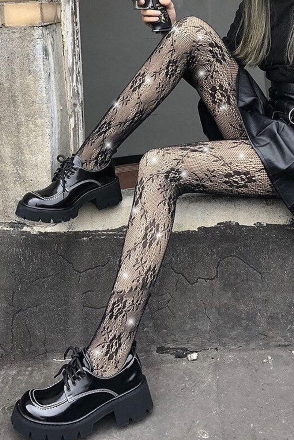 Floral Lace Diamante Tights