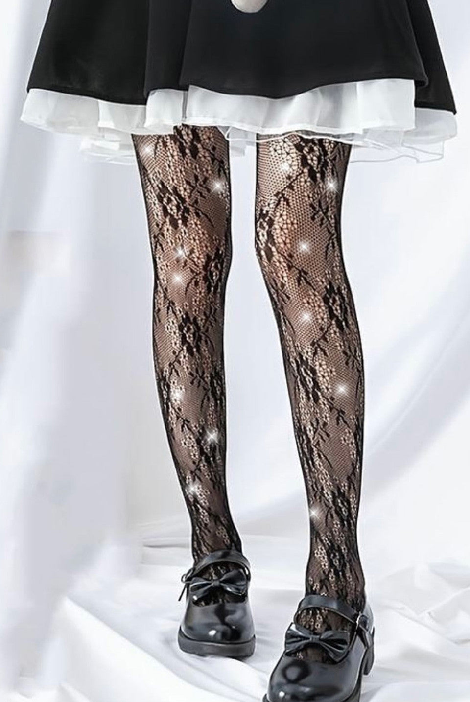 Floral Lace Diamante Tights