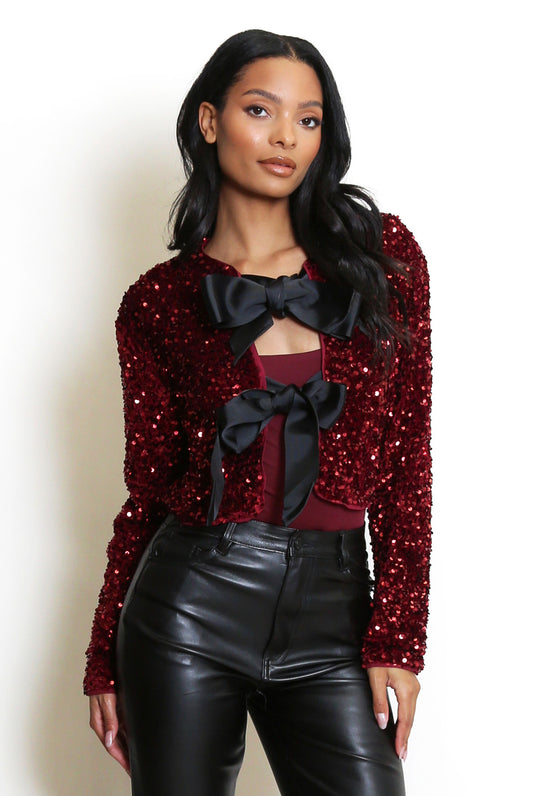 Bow Front Sequin Top