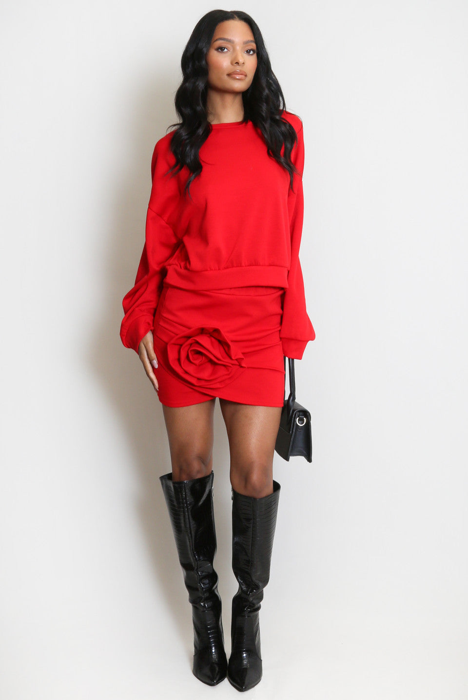 Rose Bow Mini Skirt And Sweatshirt Set