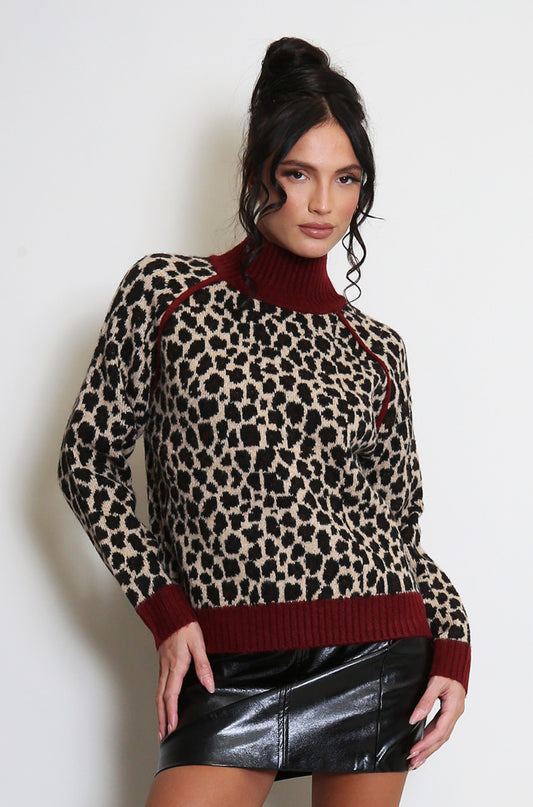 High Neck Leopard Print Jumper