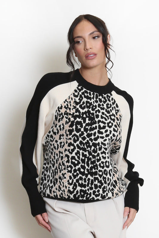 Leopard Print Raglan Sleeve Jumper