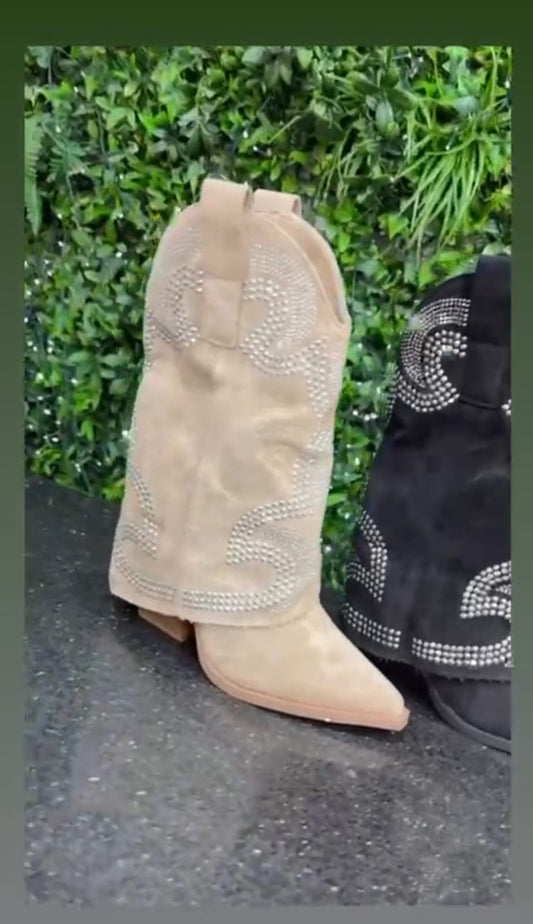 Foldover Studded Cowboy Boots