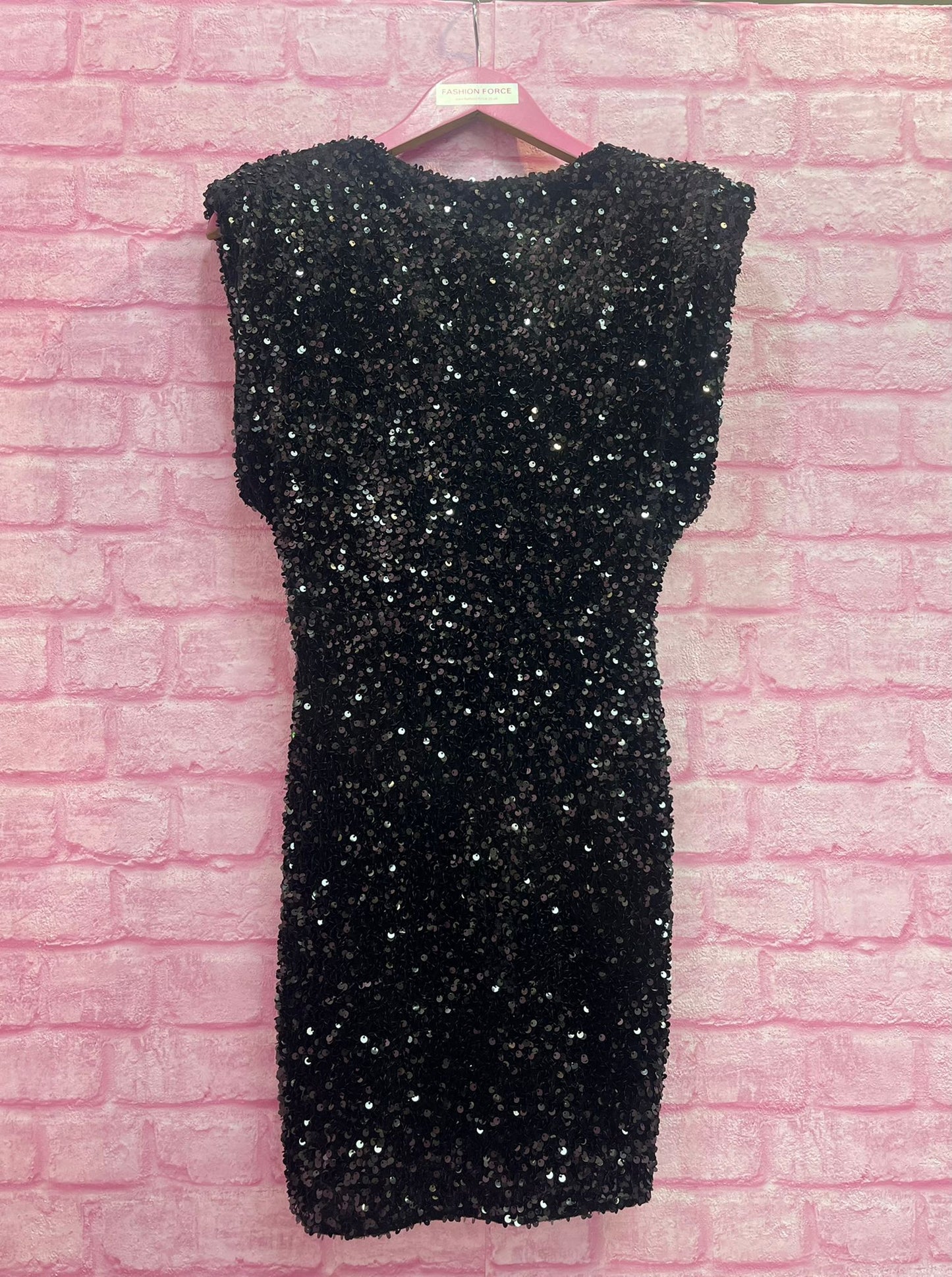 Sequin shoulder pad dress