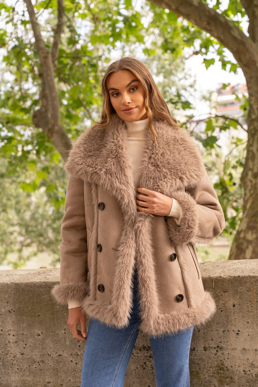 Faux Fur Double Breasted Shearling Coat